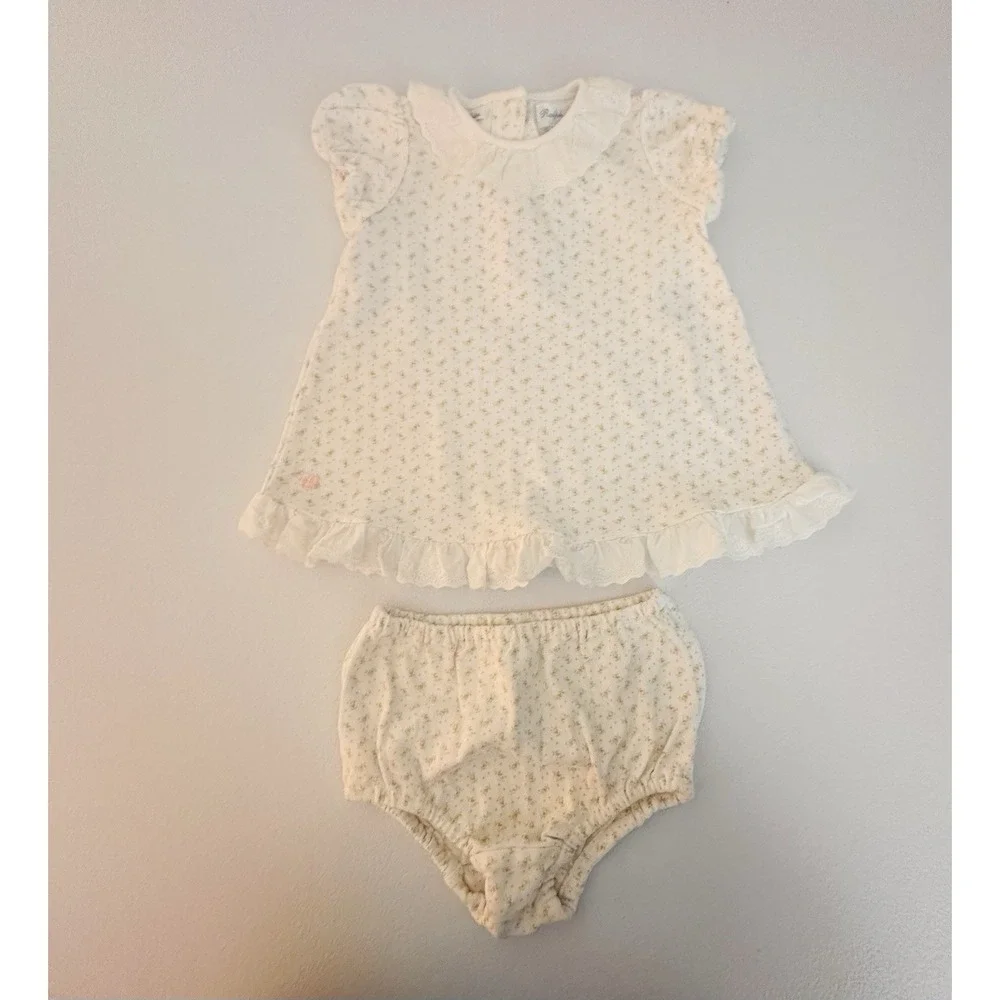 Ralph Lauren Girls 3M 2pc Knit Dress & Bloomers Set Ivory Floral